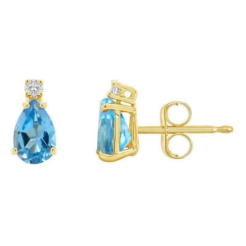 Celebration Gems 14k Gold Gemstone & Diamond Accent Stud Earrings, Womens, Blue Topaz Product Image