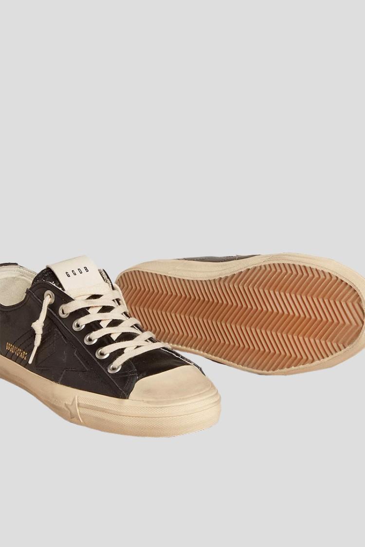 GOLDEN GOOSE Mens  V-star Leather-star Denim Low-top Trainers In Brown Product Image