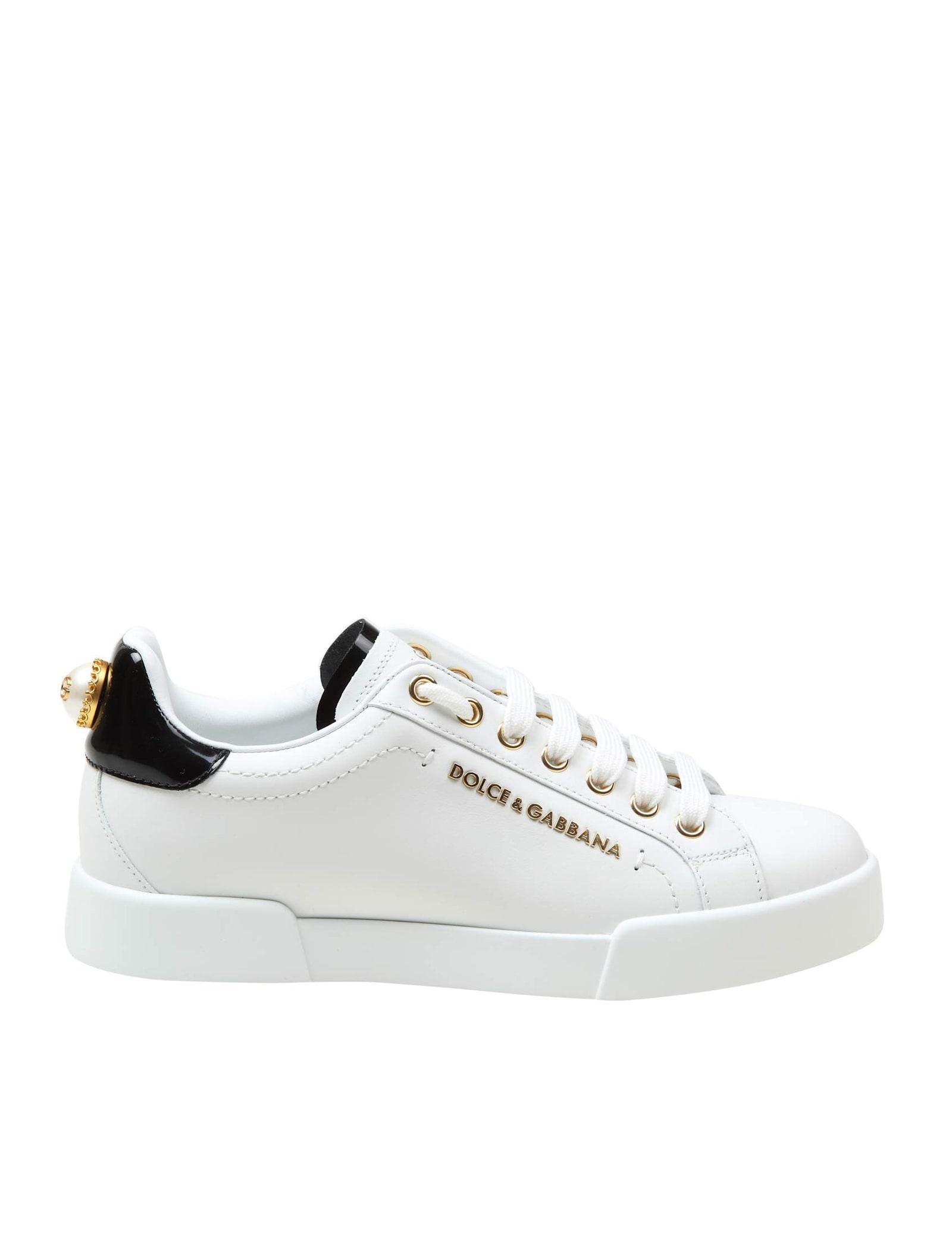 Portofino Sneakers In Leather With Pearl In White Product Image