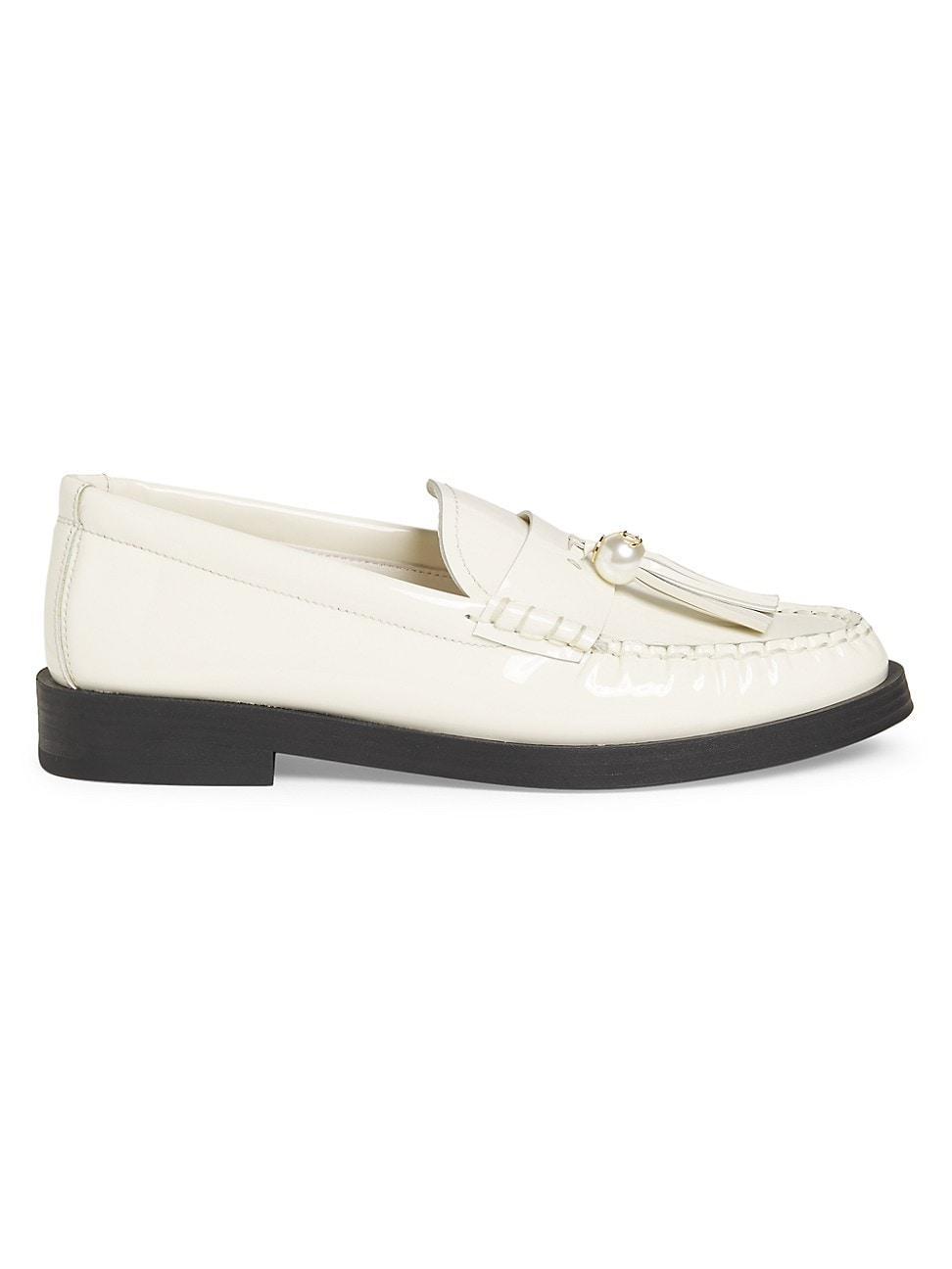 Womens Addie Faux Pearl-Embellished Patent Leather Loafers Product Image