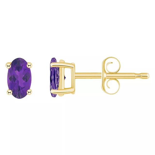 14k Gold Oval Birthstone Stud Earrings, Womens, Purple Feb Product Image