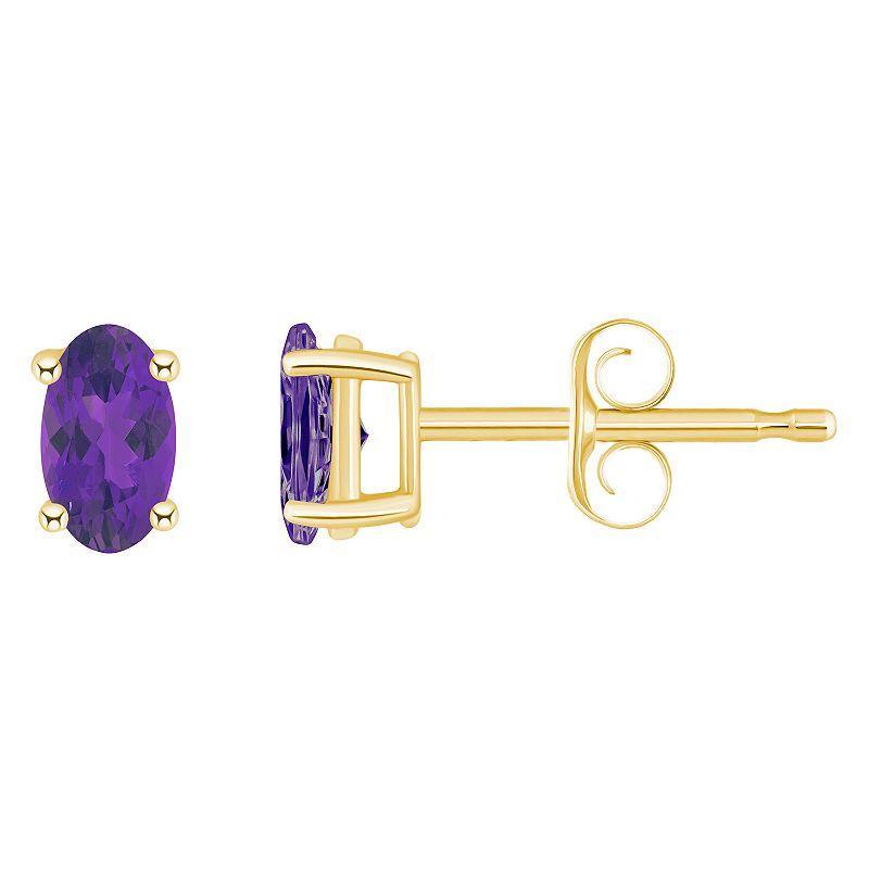 14k Gold Oval Birthstone Stud Earrings, Womens, Purple Feb Product Image