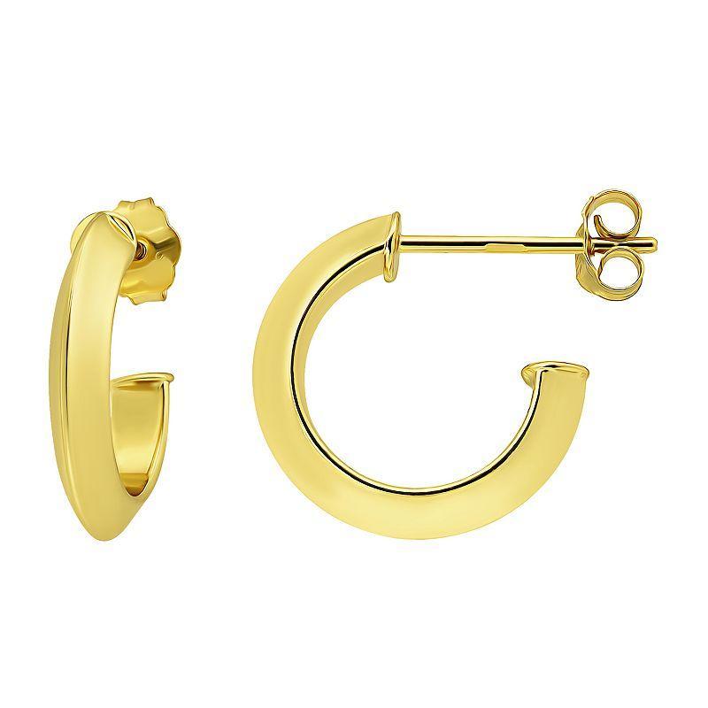 Aleure Precioso 18k Gold over Sterling Silver Polished Knife Edge Hoop Earrings, Womens Yellow Product Image