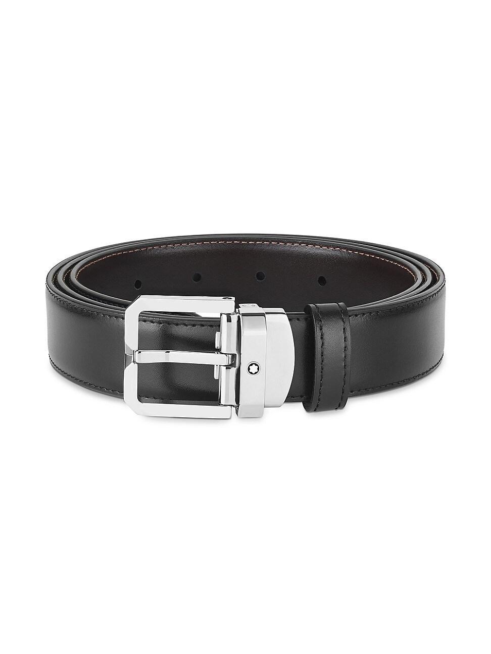 Mens Rectangle-Buckle Reversible Leather Belt Product Image