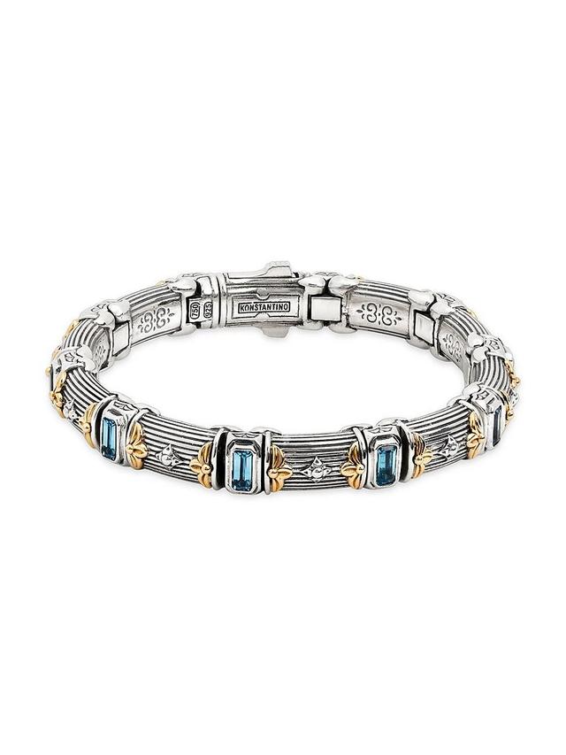 Womens Delos 2.0 Doric 18K Gold, Sterling Silver & Blue Topaz Bracelet Product Image