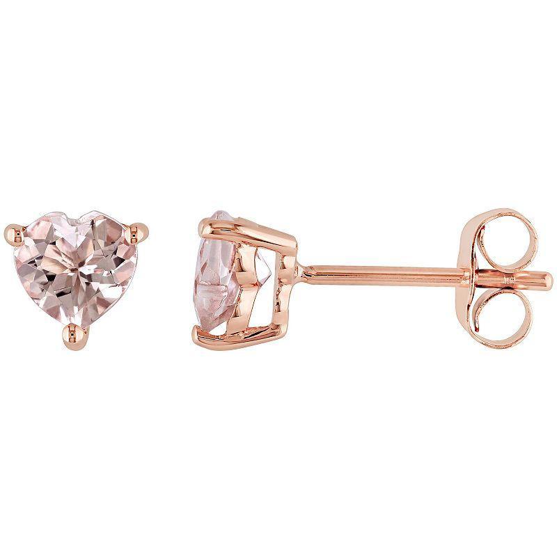 Stella Grace 10k Rose Gold Heart-Cut Morganite Solitaire Stud Earrings, Womens, Pink Product Image