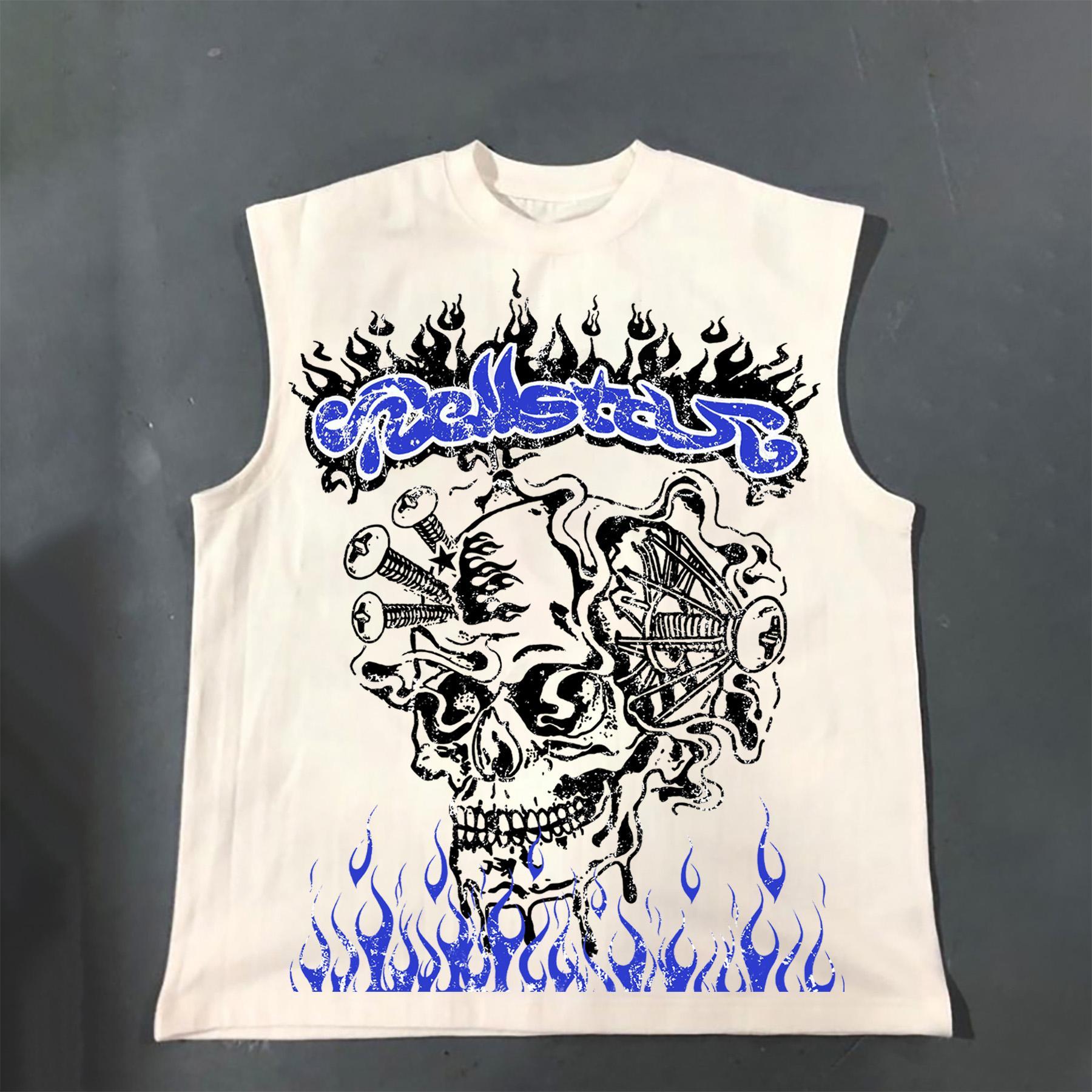 Hellstar Fun Flame Skull Print Cotton Tank Top Product Image