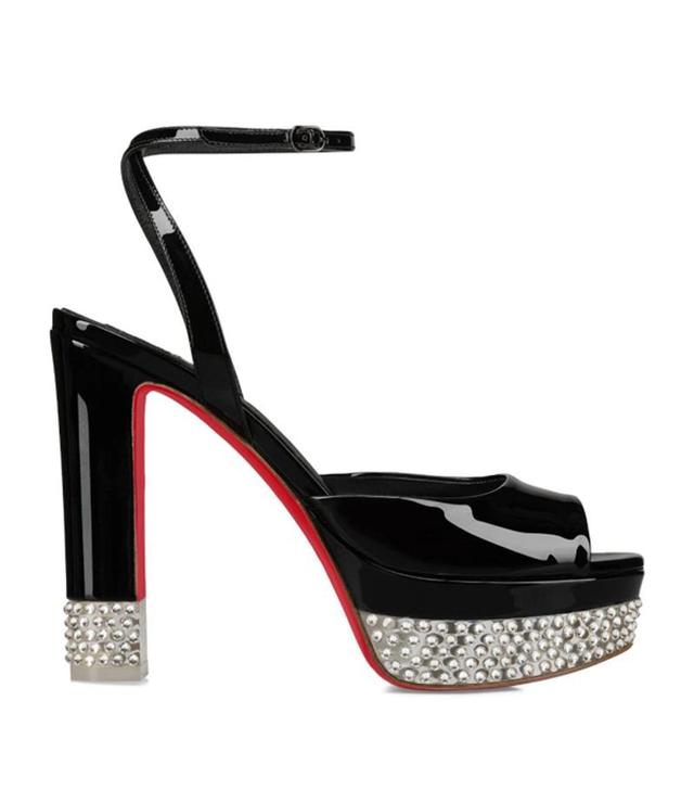 CHRISTIAN LOUBOUTIN Cassandrissima Alta Crystal Leather Sandals 130 In Black Product Image