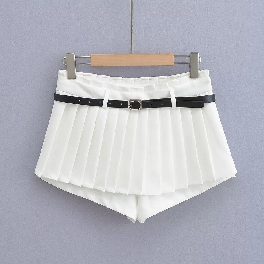 Low Waist Plain Pleated Mini Skirt Product Image