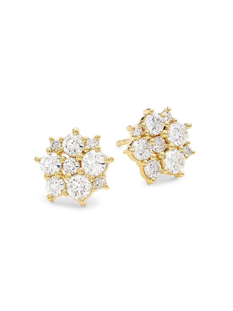 Womens Cocktail 18K Gold & Diamond Disc Stud Earrings Product Image