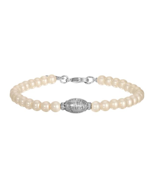 Symbols of Faith Silver Tone Simulated Pearl Prayer Bracelet, Womens, White Product Image