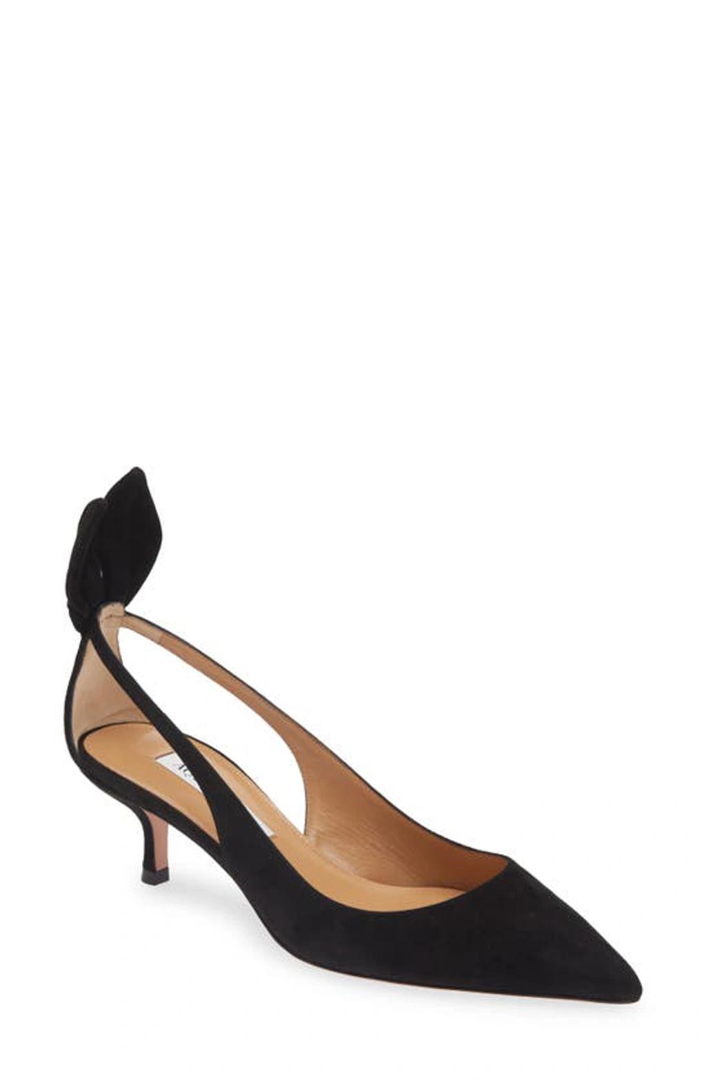 Suede Knotted Bow Kitten-heel Pumps In Black Product Image