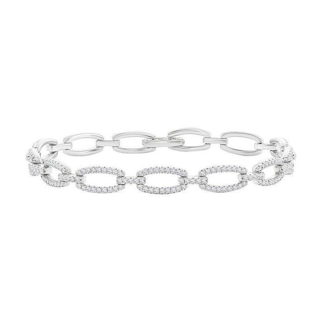 Argento Bella Open Oval Cubic Zirconia Link Chain Bracelet, Womens Sterling Product Image