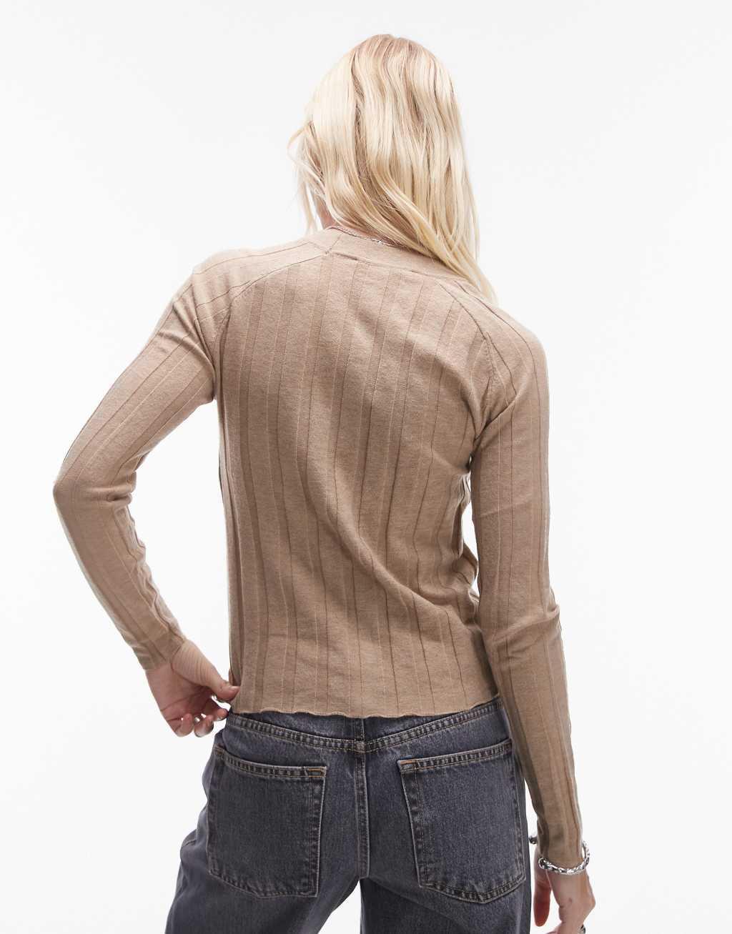 Mango ribbed button down cardigan in beige Product Image