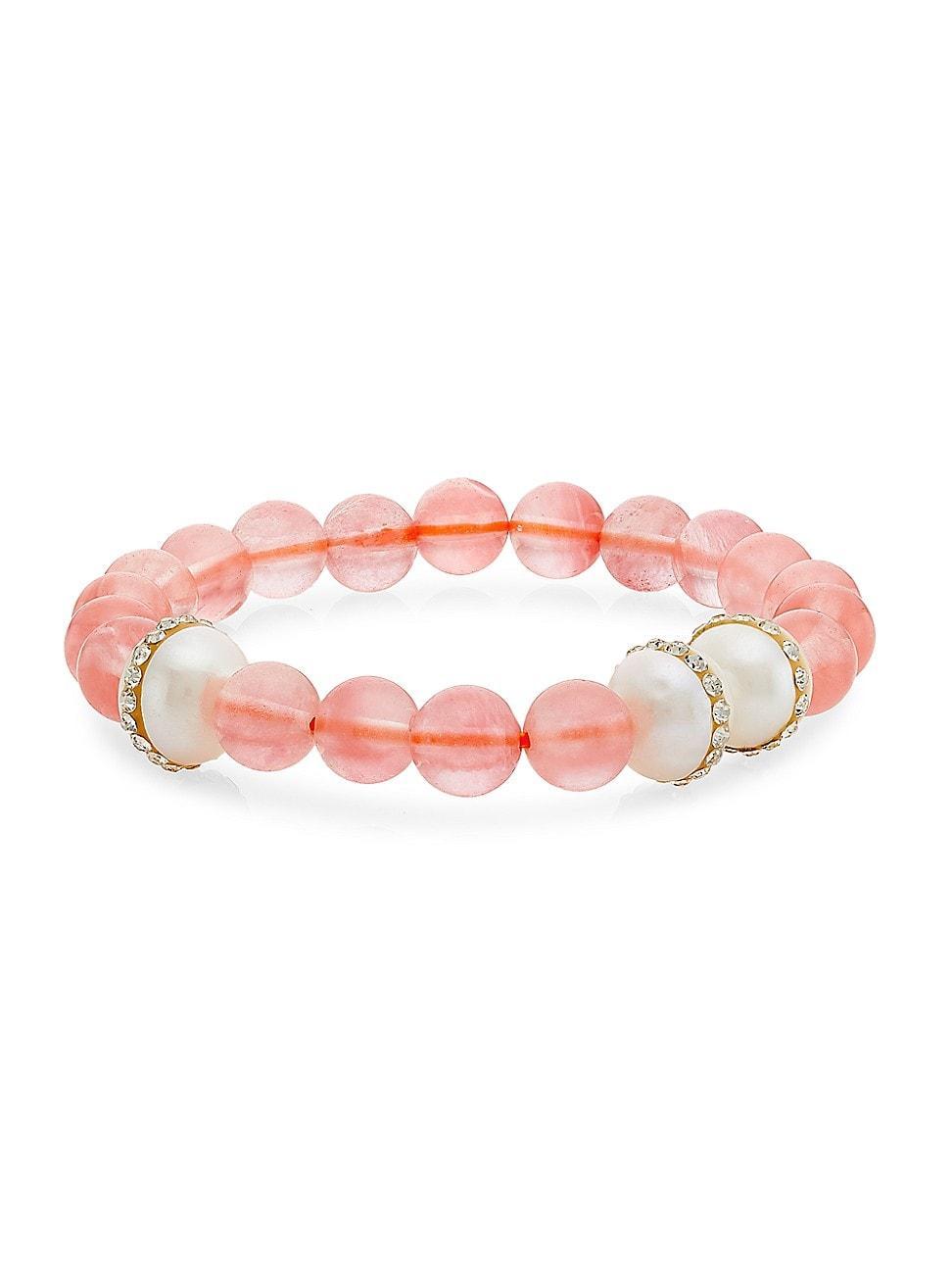 Womens Crystal, Freshwater Pearl & Light Cherry Quartz Beaded Bracelet Product Image