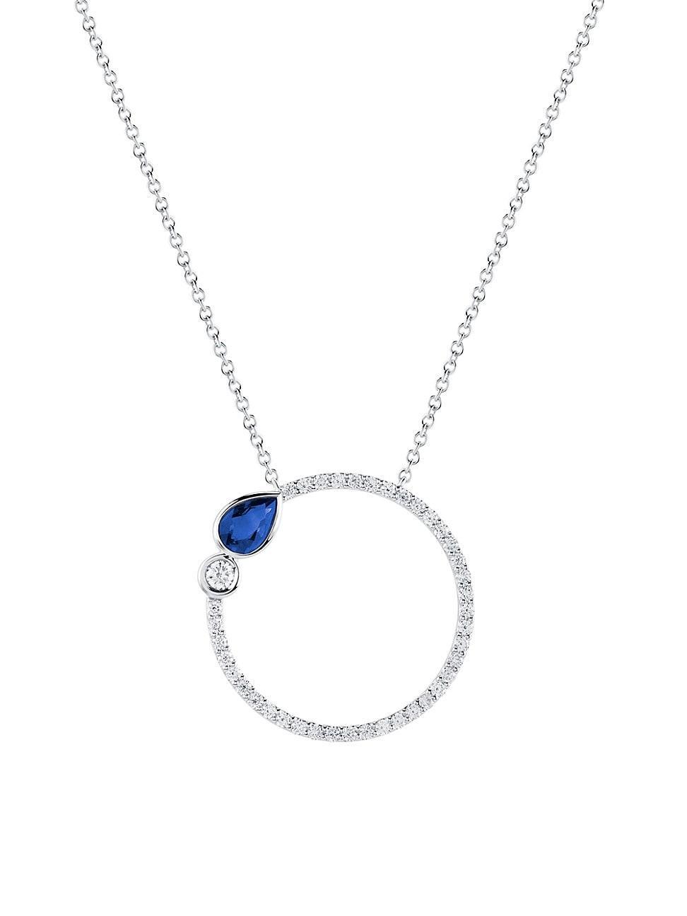 Womens Birks Splash 18K White Gold, Diamond & Sapphire Circle Pendant Necklace Product Image