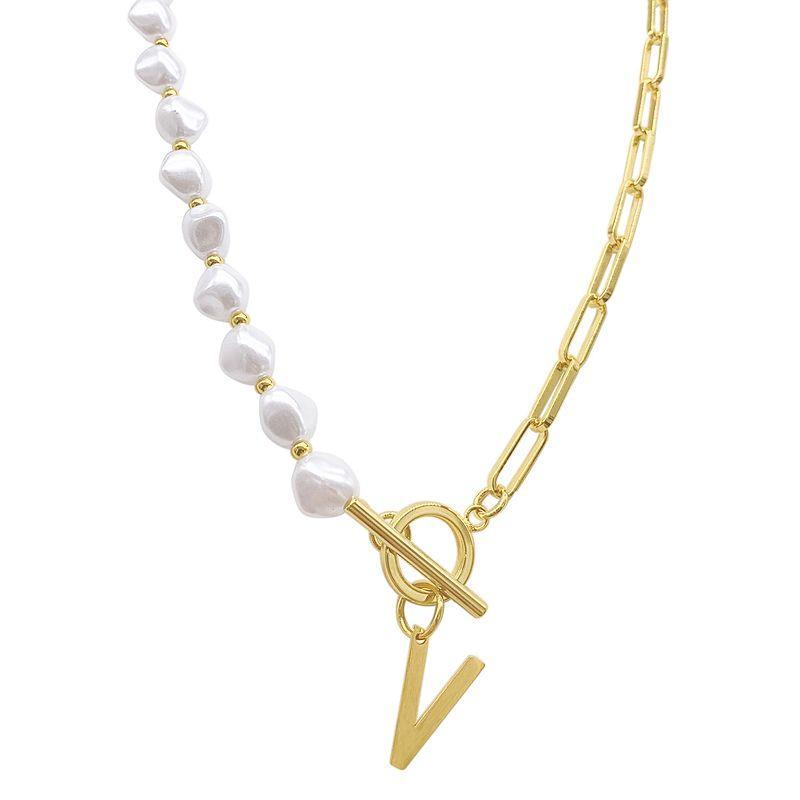 Adornia Simulated Pearl & Paperclip Chain Initial Toggle Necklace, Womens, Gold Product Image