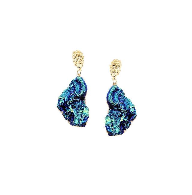 Sohi Womens Blue Textured Abstract Drop Earrings Product Image