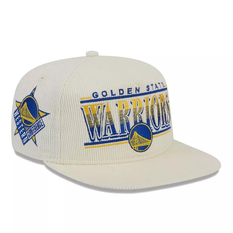 Mens New Era Cream Golden State Warriors Team Bar Lightweight Corduroy Golfer Snapback Hat Product Image