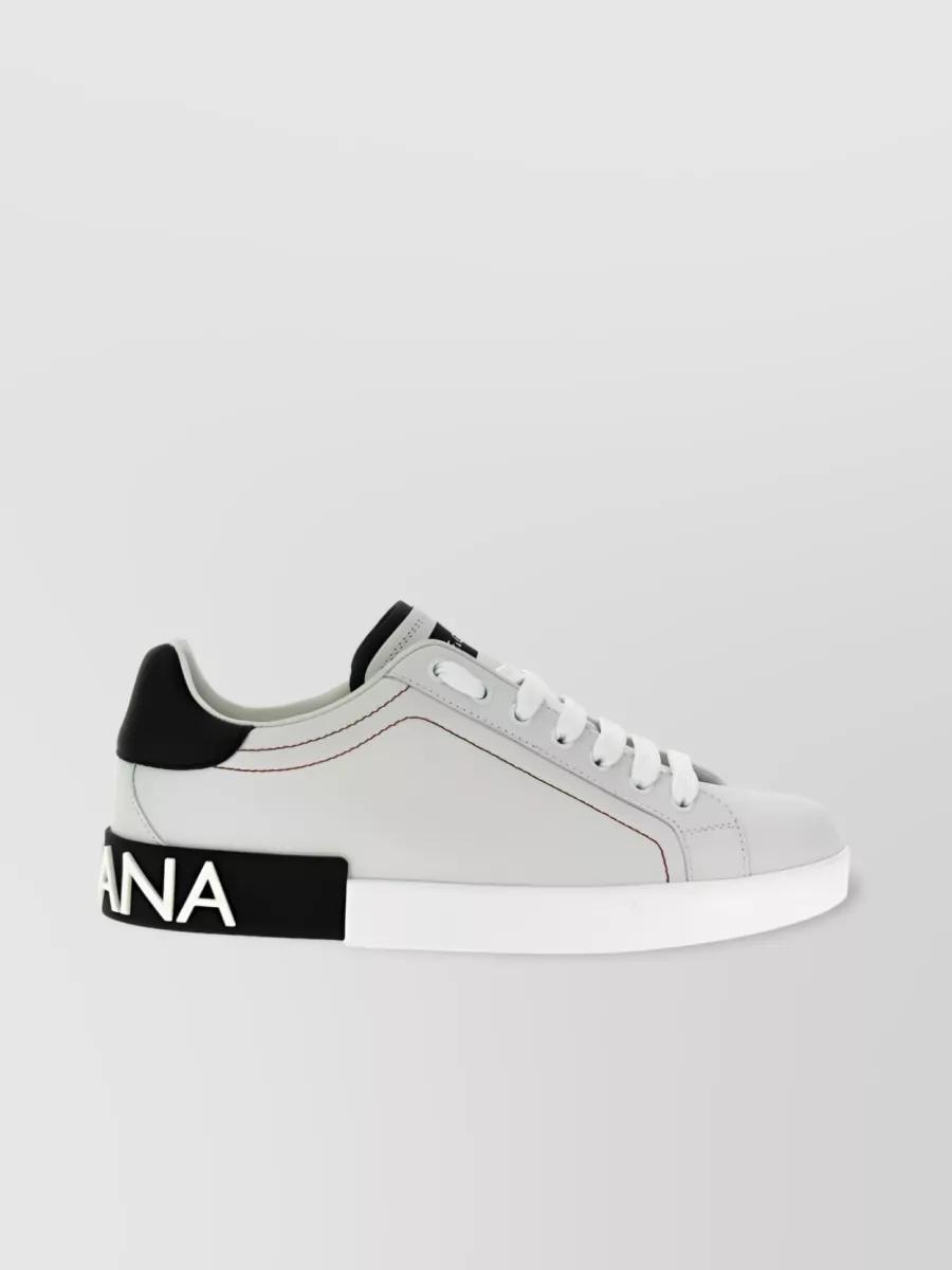 Leather Logo Patch Lace-up Sneakers In Grey Product Image