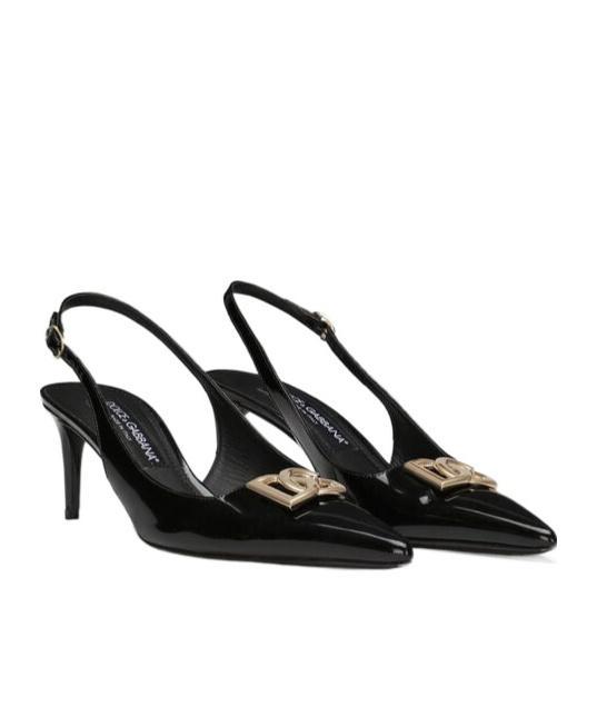 DOLCE & GABBANA 60mm Logo-plaque Slingback Pumps In Black Product Image