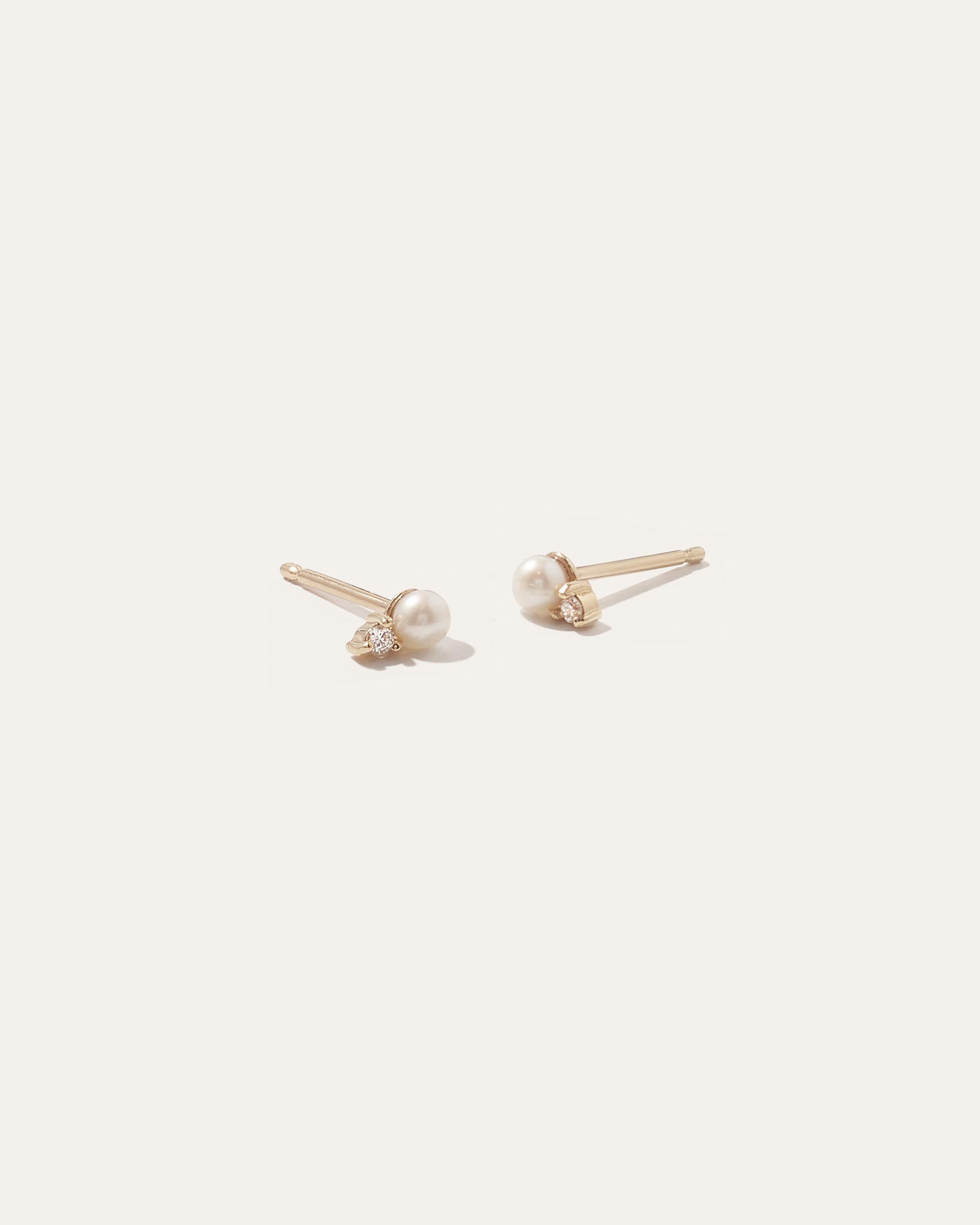 14K Gold Pearl and Diamond Petite Odette Studs Product Image