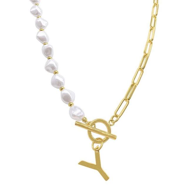 Adornia Simulated Pearl & Paperclip Chain Initial Toggle Necklace, Womens, Gold Tone Y Product Image