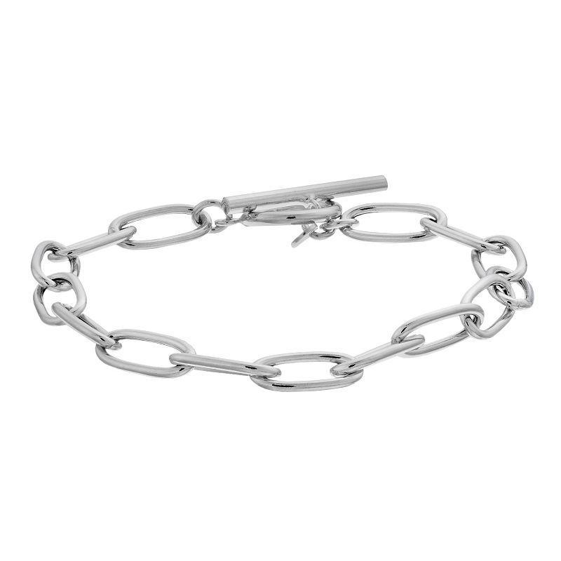 Sterling Silver Oval Link Toggle Bracelet, Womens White Product Image