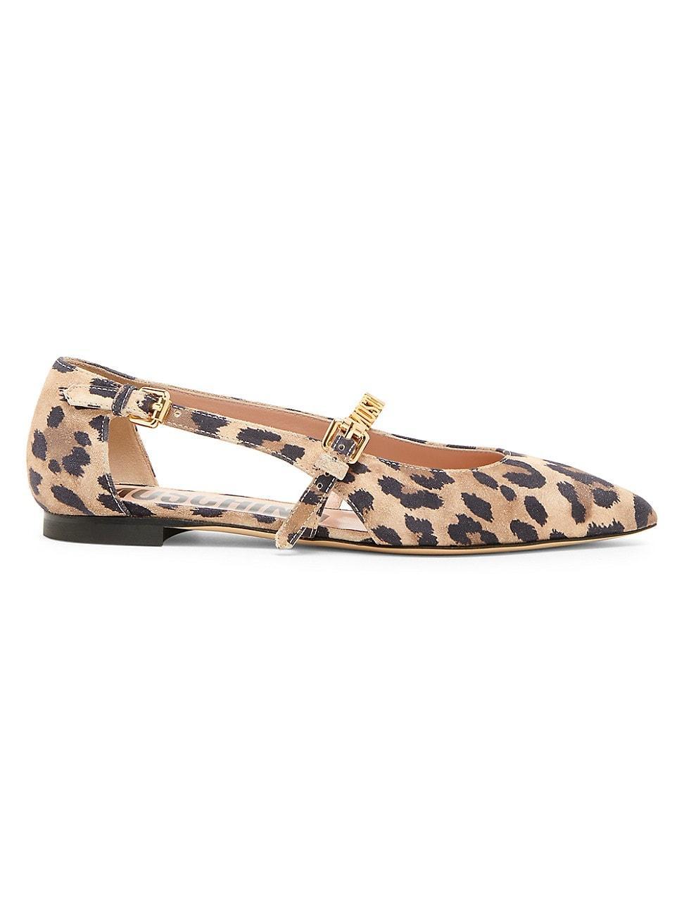 Womens Logo-Embellished Animal Print Ballerina Flats Product Image