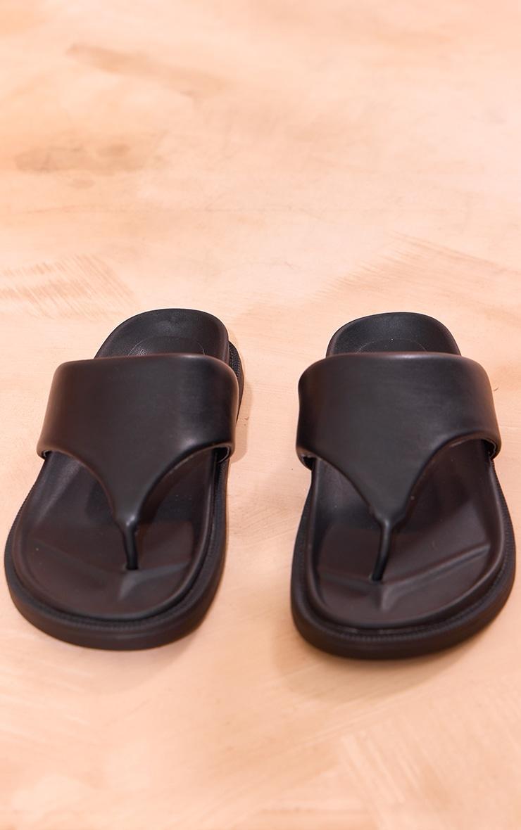 Black Pu Round Toe Thong Footbed Flat Sandals Product Image