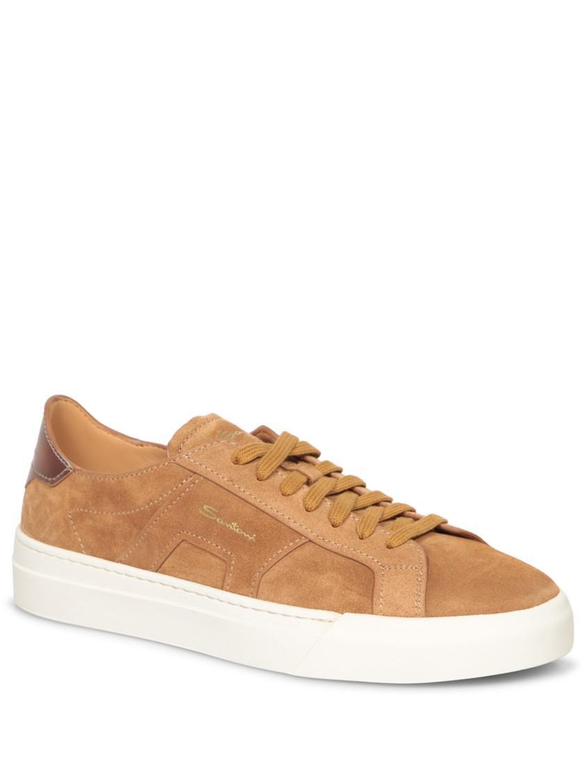 SANTONI Modern Double Buckle Suede Sneakers In Brown Product Image