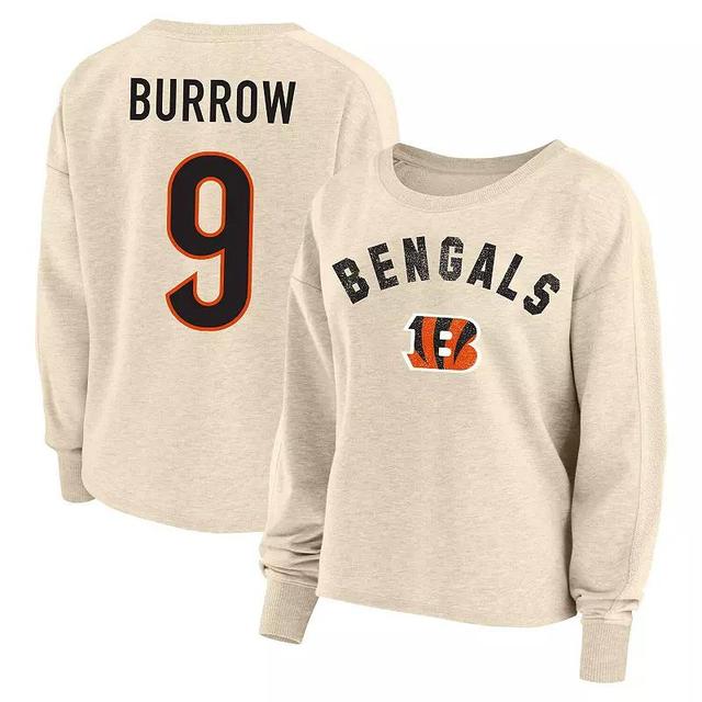 Womens Fanatics Branded Joe Burrow Oatmeal Cincinnati Bengals Plus Size Name & Number Crew Pullover Sweatshirt Product Image