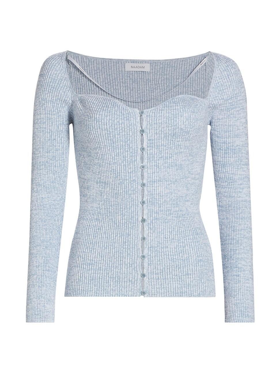 Womens Cotton & Cashmere Ribbed Sweetheart Cardigan Product Image