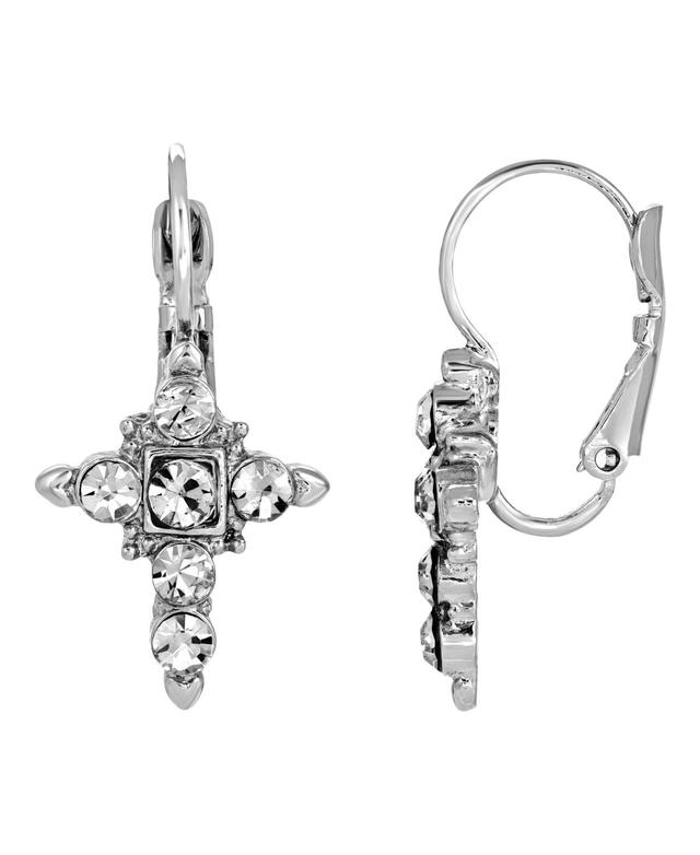 Symbols of Faith Silver Tone Simulated Crystal Cross Earrings, Womens Product Image