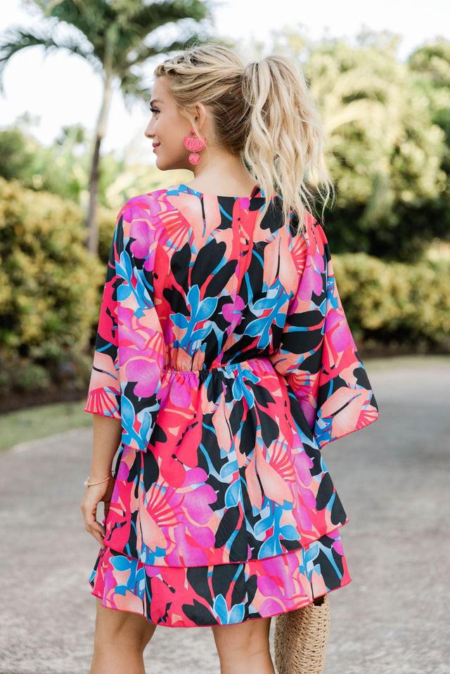 See You Soon Multi Color Tropical Mini Dress Product Image