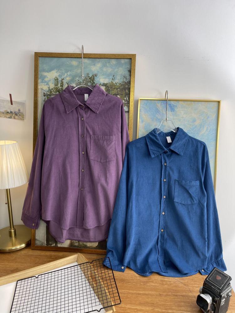 Long-Sleeve Plain Button-Up Shirt Product Image