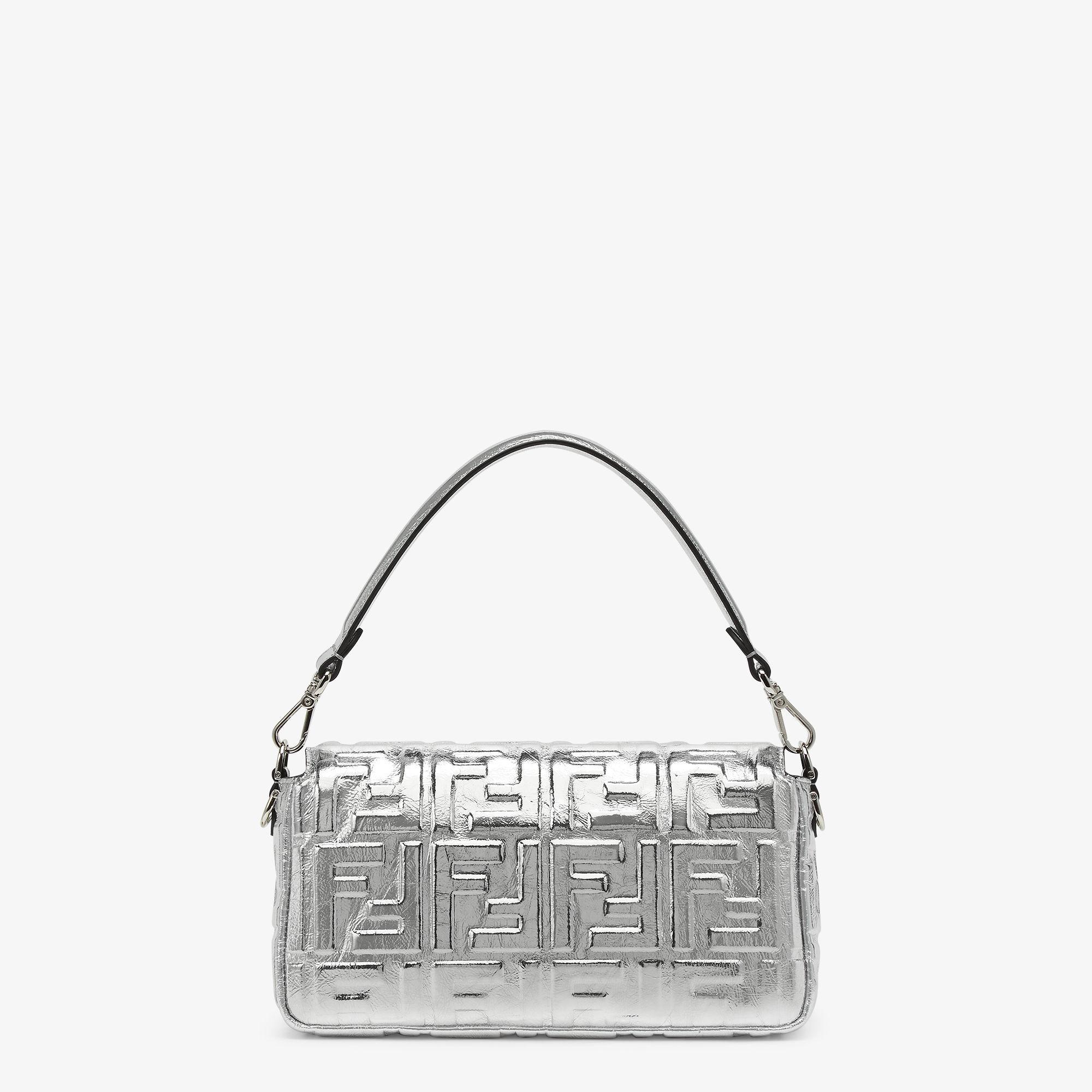 BaguetteSilver craquelé leather bag with FF motif Product Image