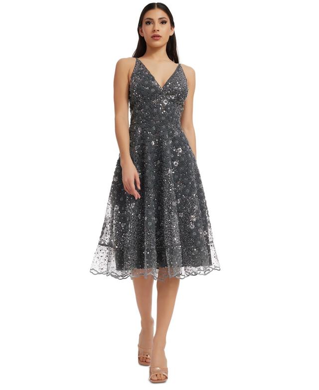 Dress the Population Womens Elisa Sequined Fit & Flare Dress Product Image