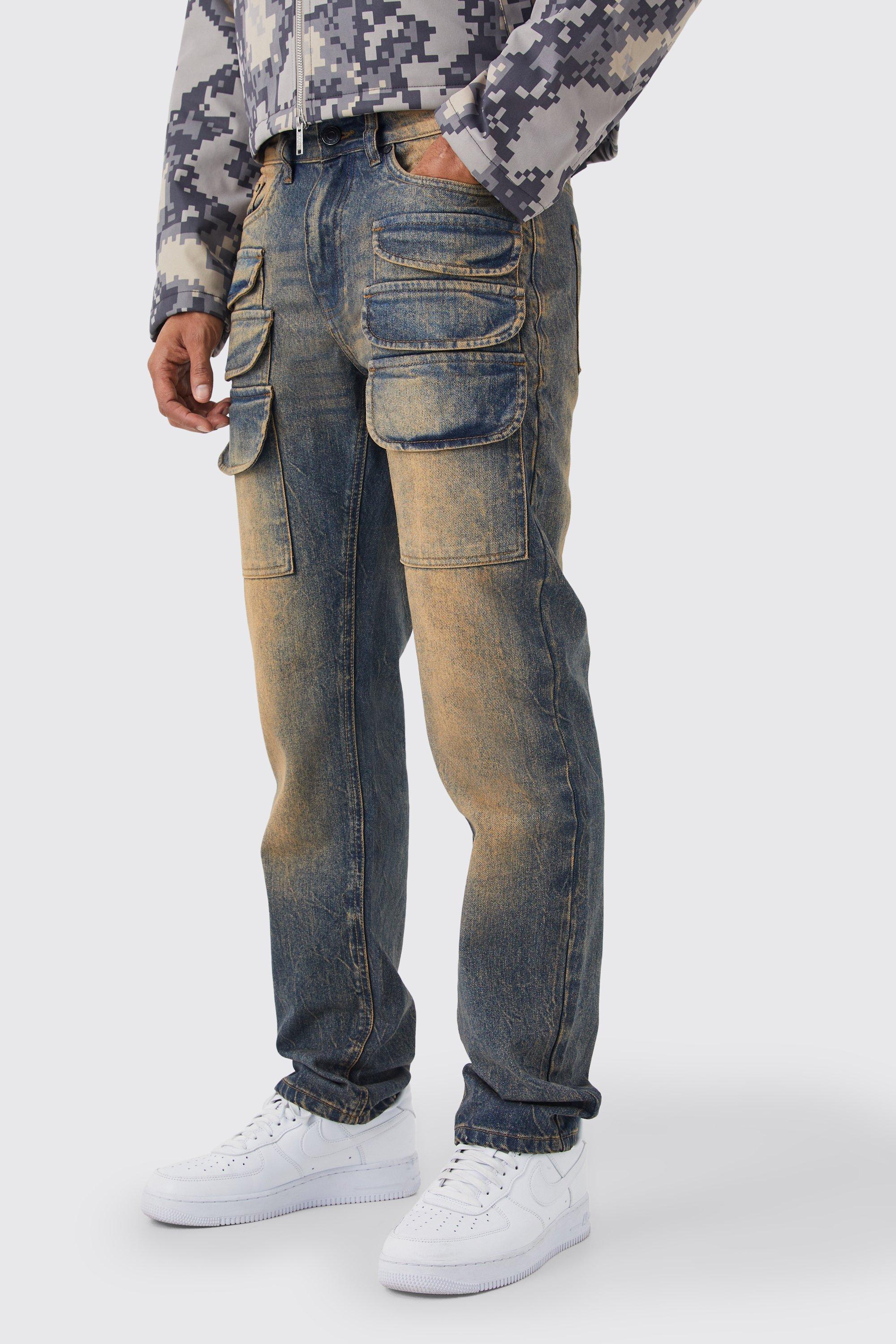 Mens Grey Straight Rigid Tinted Cargo Jean, Grey Product Image