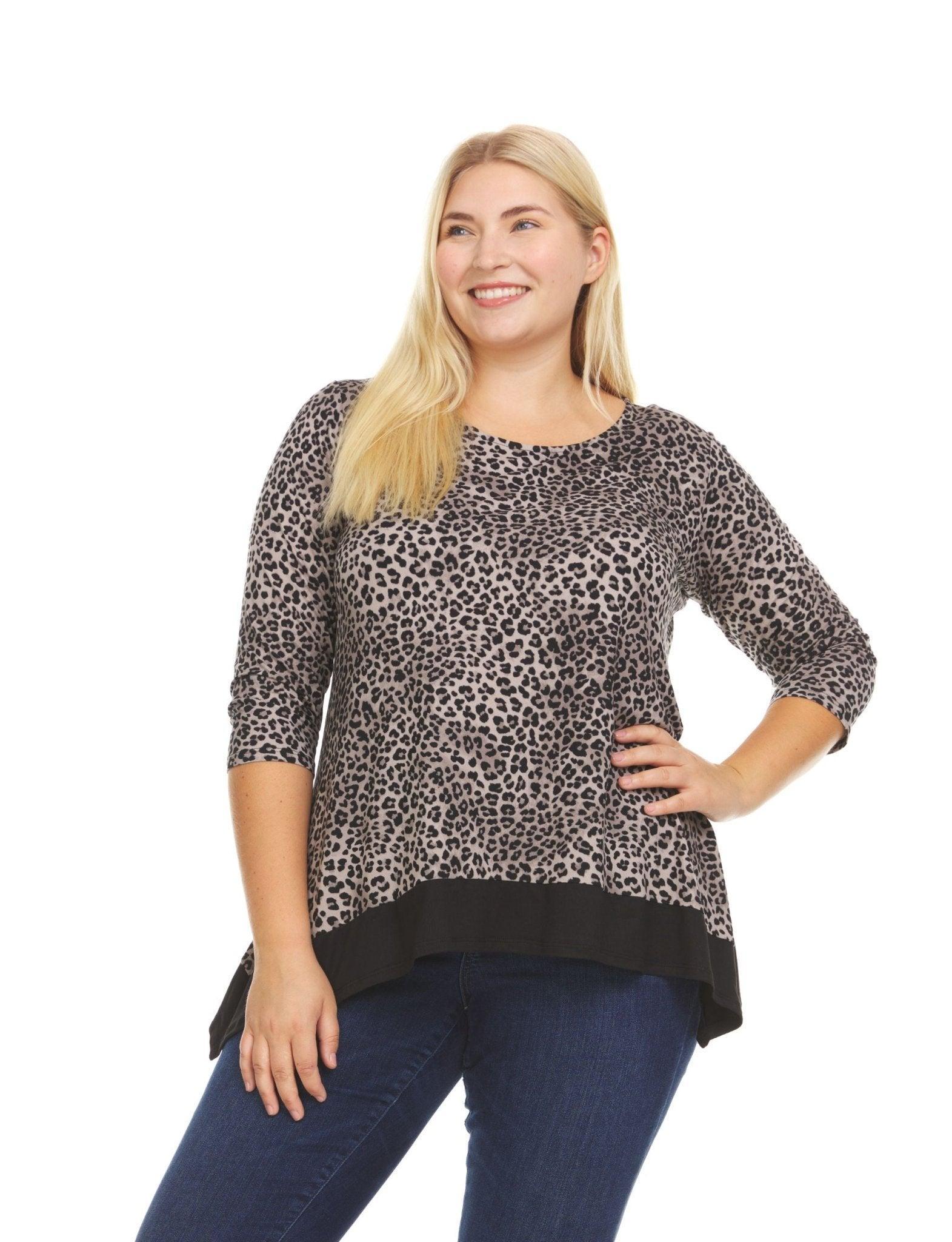 Leopard Print Tunic Top With Solid Color Handkerchief Bottom - Plus Product Image