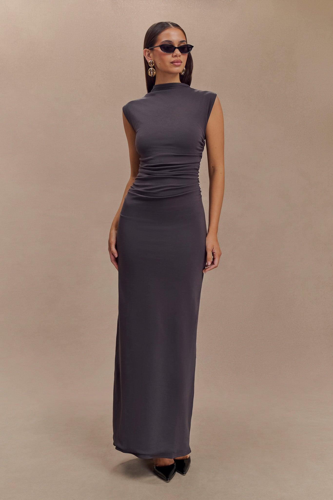 Elliot High Neck Sleeveless Maxi Dress - Dark Charcoal Product Image