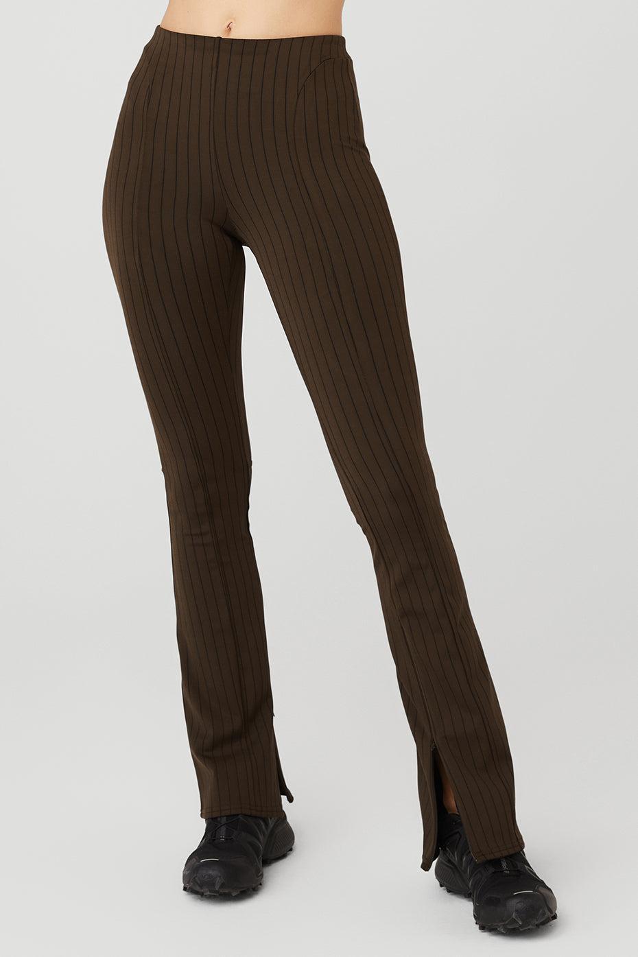 Alo Yoga | High-Waist Pinstripe Zip It Flare Legging Brown Product Image