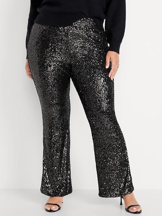 High-Waisted Sequin Flare Pants Product Image