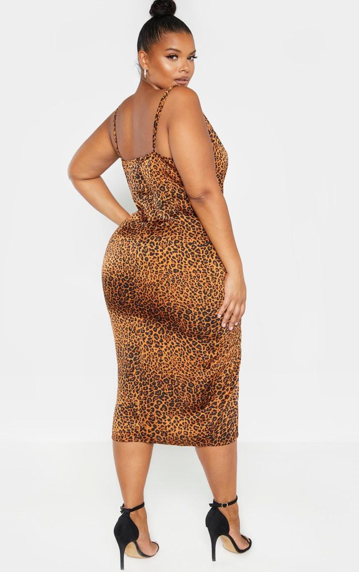 Plus Leopard Print Strappy Satin Cowl Midi Dress Product Image