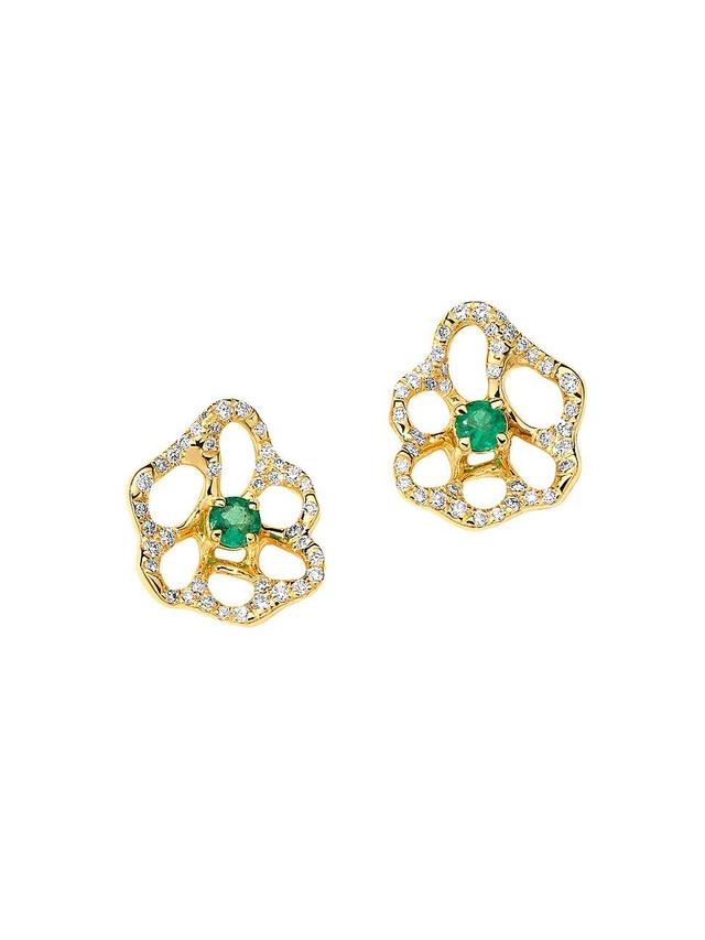 Womens Stardust 18K Yellow Gold, Emerald & 0.3 TCW Diamond Flower Stud Earrings Product Image