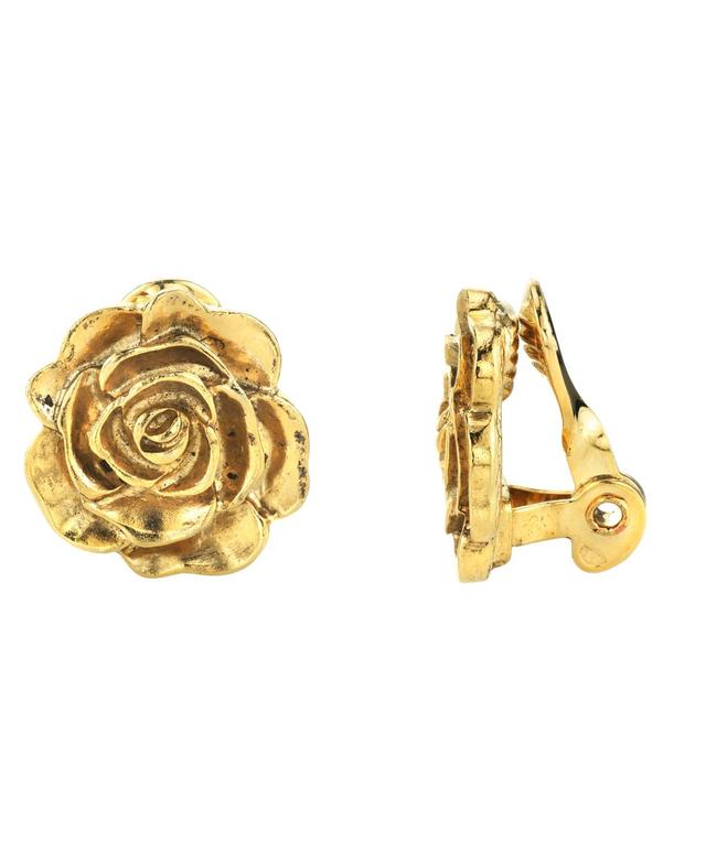 1928 Jewelry 14K Gold Dipped Flower Button Clip Earrings Product Image