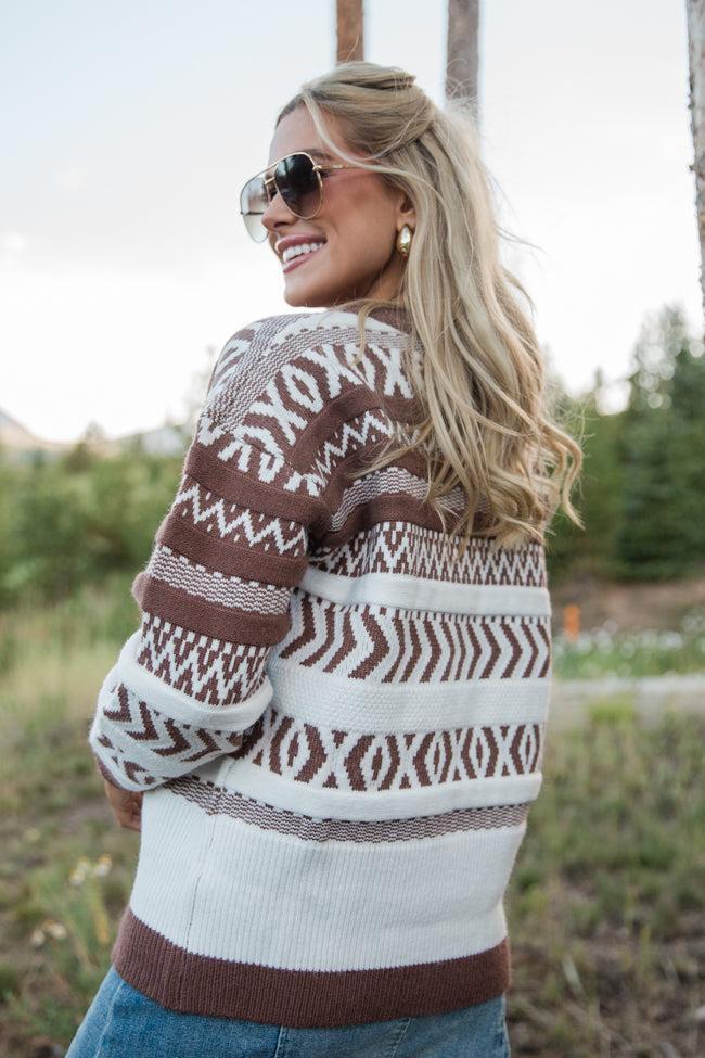 Extended Stay Brown Printed Crew Neck Sweater FINAL SALE Product Image