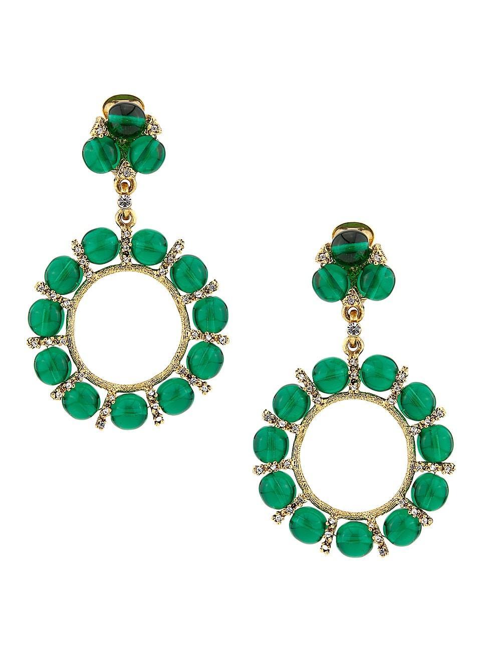 Womens 22K-Gold-Plated & Glass Clip-On Drop Earrings Product Image