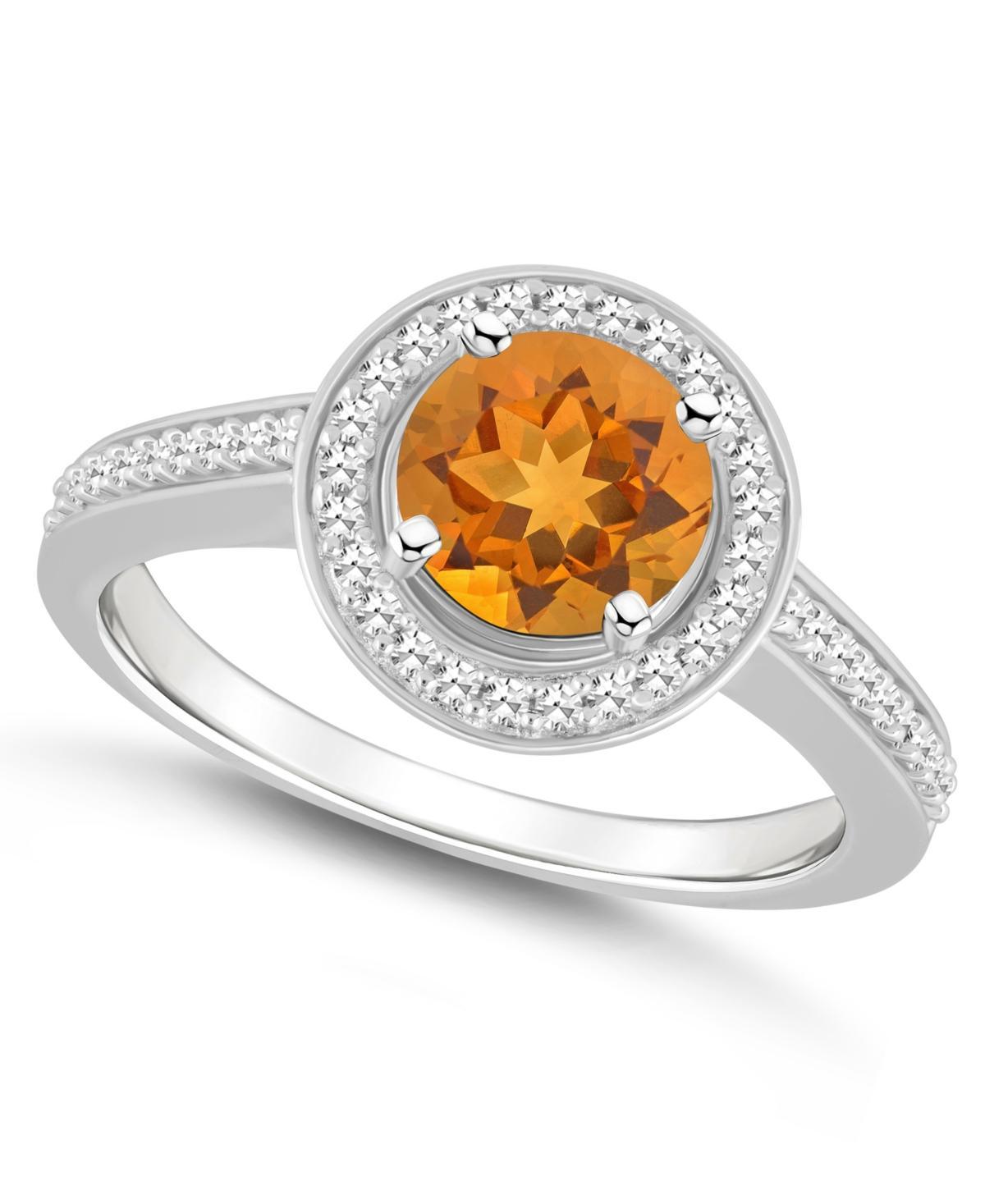 Celebration Gems Sterling Silver 7 mm Round Gemstone & 1/5 Carat T.W. Diamond Halo Ring, Womens Orange Product Image