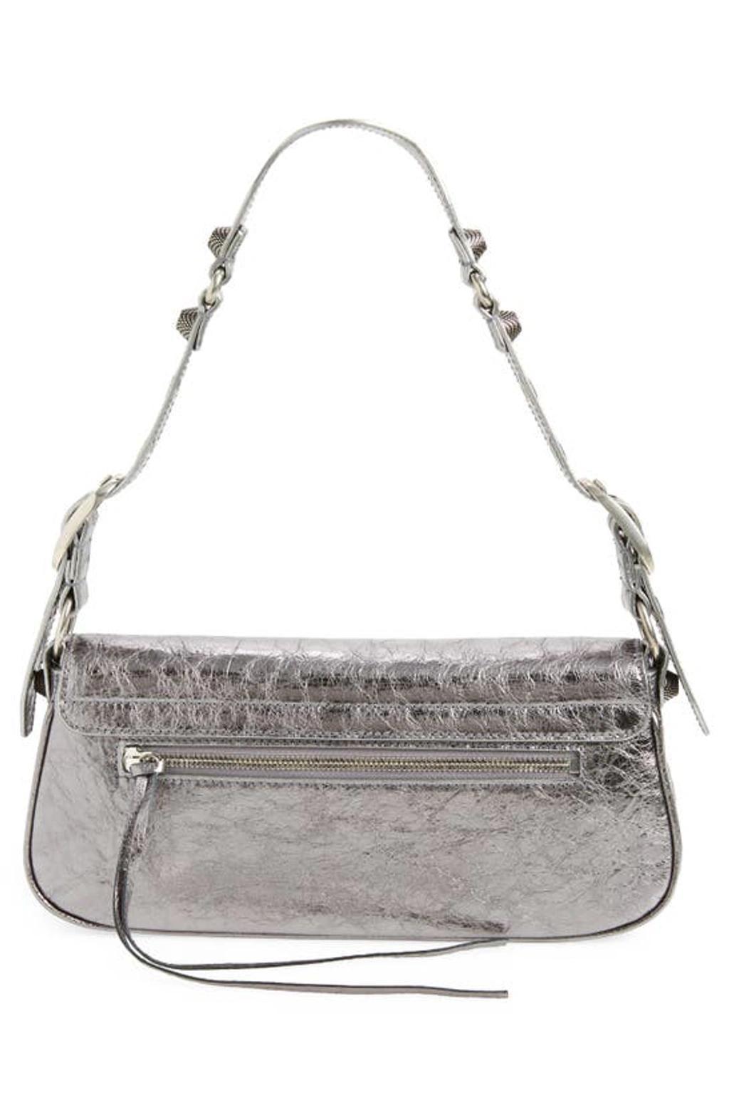 Small Le Cagole Metallic Leather Shoulder Bag In Silver Product Image